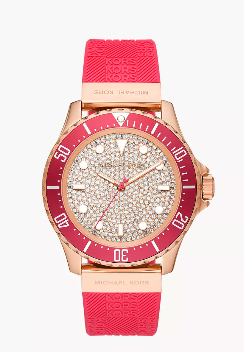 Michael Kors Everest Threehand Geranium Pink Silicone Watch