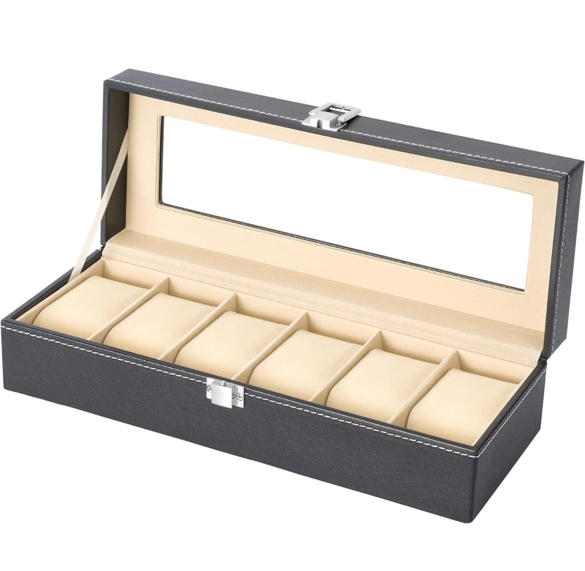 Watch Box 6-Slots with Real Glass Topped,Watch Display Storage Case