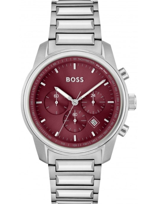 BOSS Link-Bracelet Chronograph Watch with Bordeaux Dial