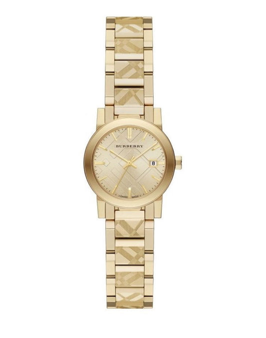 Burberry The City Engraved Check Gold Ladies Watch