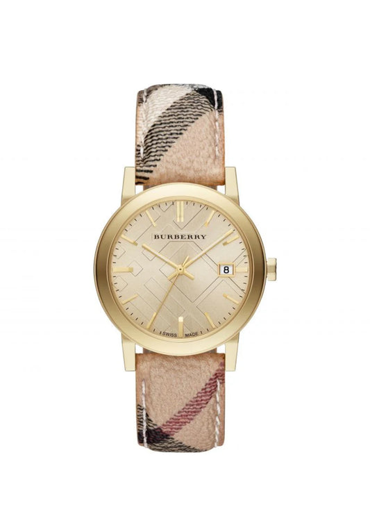 Burberry The City Haymarket Check Yellow Gold Ladies Watch